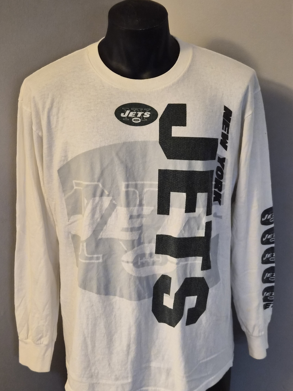 New York Jets NFL Team Apparel Long Sleeve Graphic T-Shirt White Size L/G